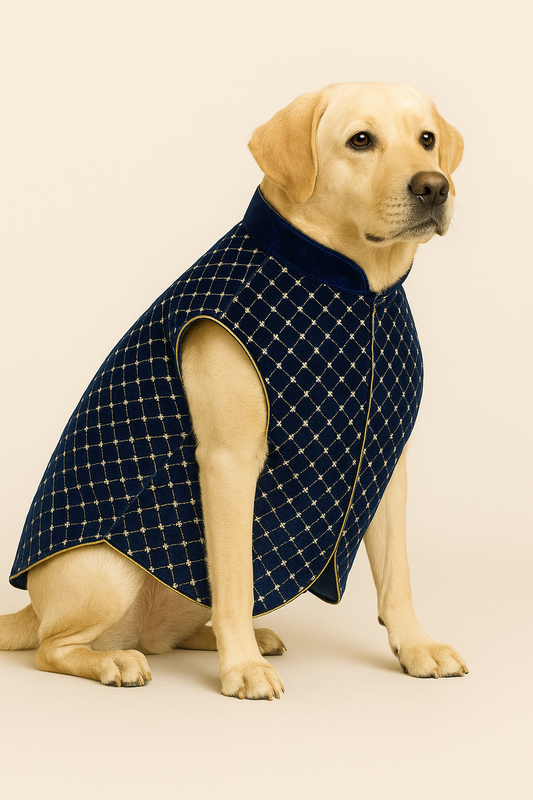 Navy Blue Designer Sherwani for Dogs – Ethnic Dog Outfit for Weddings & Festive Wear | Royal Indian Dog Costume - Petaloons
