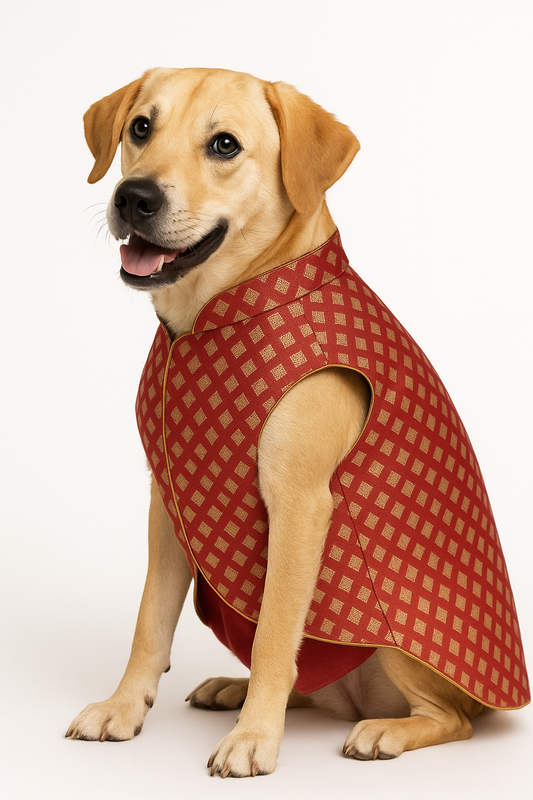 Royal Red Pet Sherwani – Ethnic Dog & Cat Outfit for Weddings & Festivals | Comfortable & Stylish | Petaloons - Petaloons