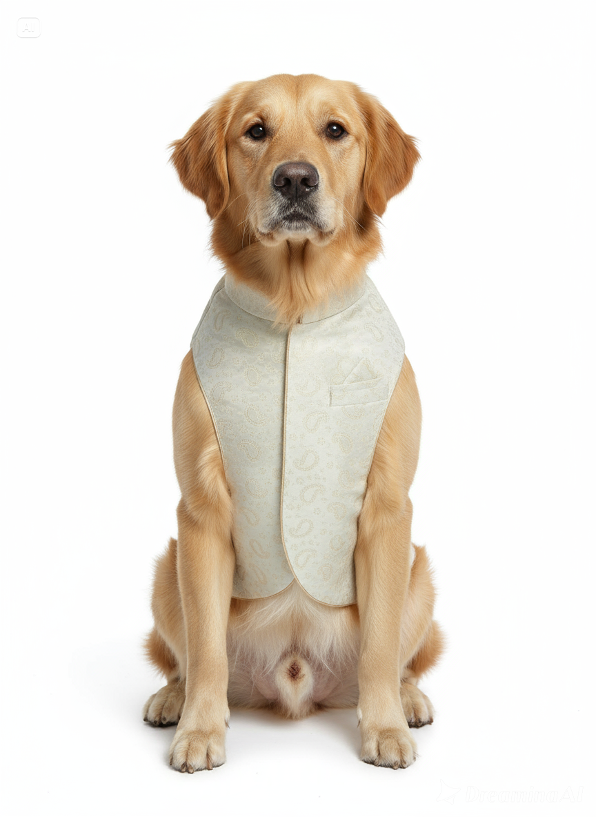 Light Cream Dog Sherwani with Golden Embroidery – Premium Ethnic Wear for Weddings & Festive Occasions | Petaloons®