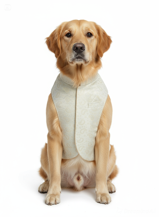 Light Cream Dog Sherwani with Golden Embroidery – Premium Ethnic Wear for Weddings & Festive Occasions | Petaloons®