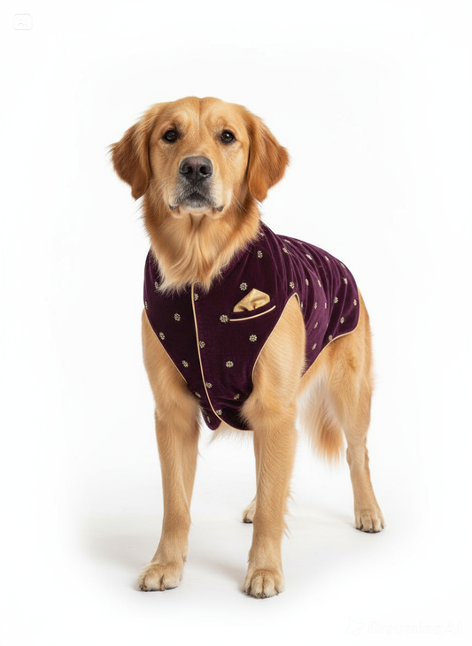 Luxury Dog Sherwani – Royal Indian Ethnic Wear for Pets (Purple & Gold)