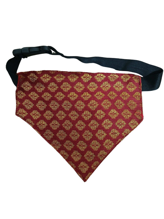 Designer Maroon Dog Bandana – Traditional Ethnic Cotton Scarf for Dogs | Reversible & Adjustable Pet Accessory - Petaloons