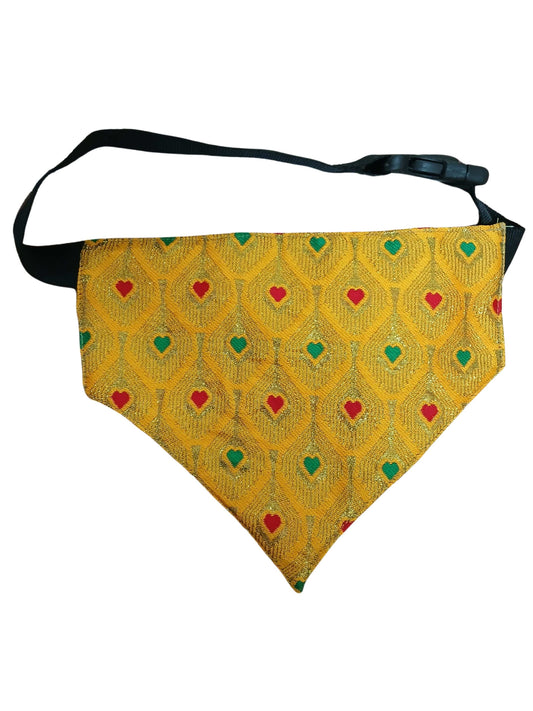 Designer Yellow Dog Bandana – Traditional Ethnic Cotton Scarf for Dogs | Reversible & Adjustable Pet Accessory - Petaloons