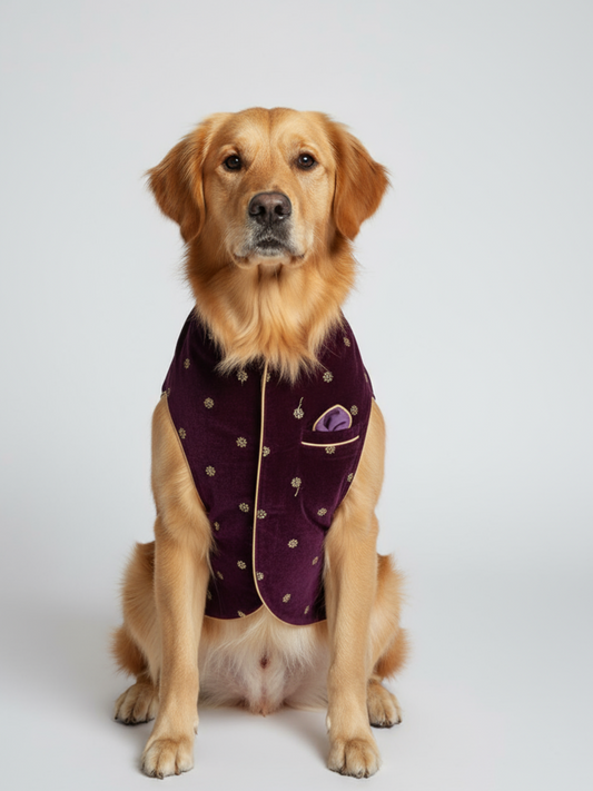 Luxury Dog Sherwani – Royal Indian Ethnic Wear for Pets (Purple & Gold)