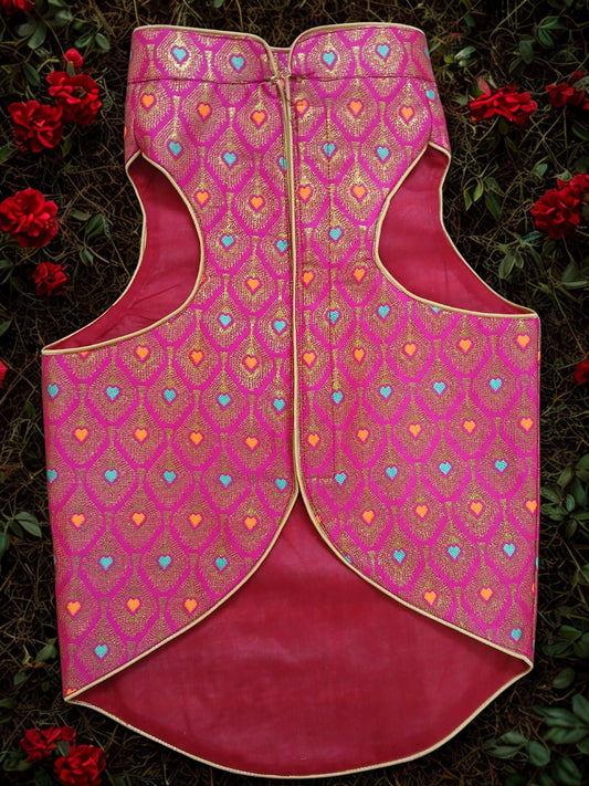 Royal Ethnic Couple Dress for Dogs – Pink Brocade Sherwani & Lehenga Set | Petaloons - Petaloons