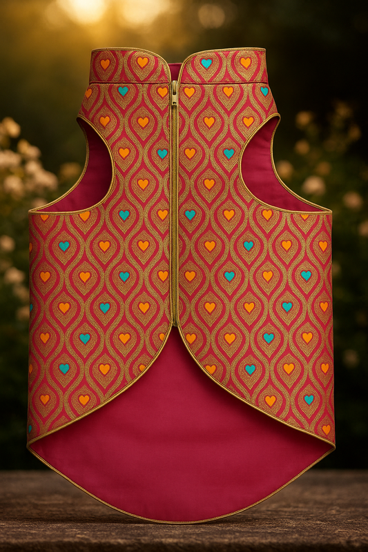 Petaloons Dog Sherwani - Red - Traditional Ethnic Outfit for Dogs | Premium Wedding Dress for Small, Medium, and Large Dogs - Petaloons