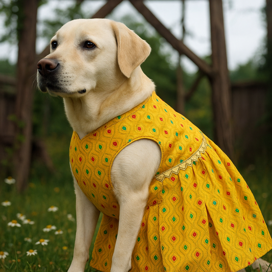 Dog Lehenga - Yellow - Traditional Ethnic Outfit for Dogs | Premium Wedding Dress for Small, Medium, and Large Dogs - Petaloons