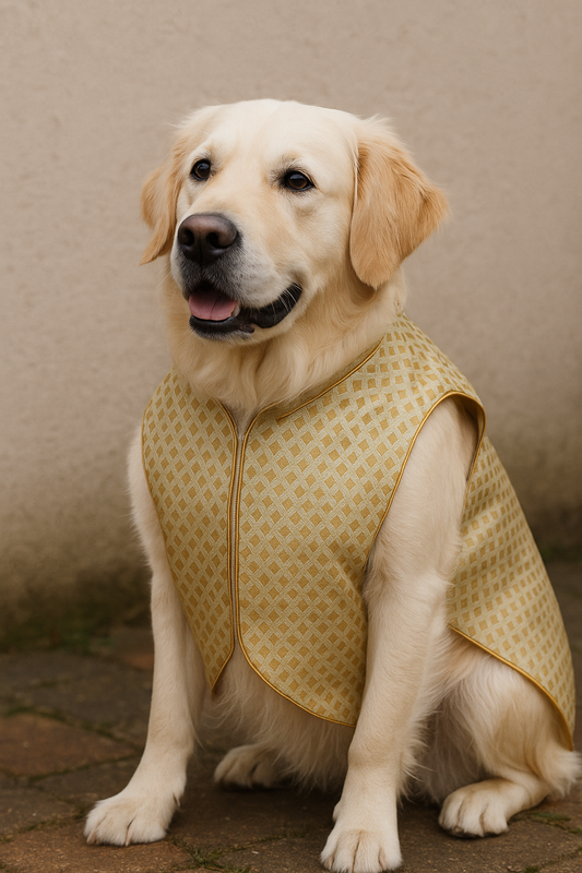 Dog Sherwani in Ash Olive | Ethnic Wedding & Festival Wear for Dogs | Adjustable Comfortable Fit | Premium Brocade - Petaloons