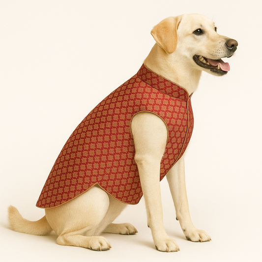 Red Designer Dog Sherwani | Ethnic Wear for Dogs | Pet Wedding & Festive Outfit - Petaloons