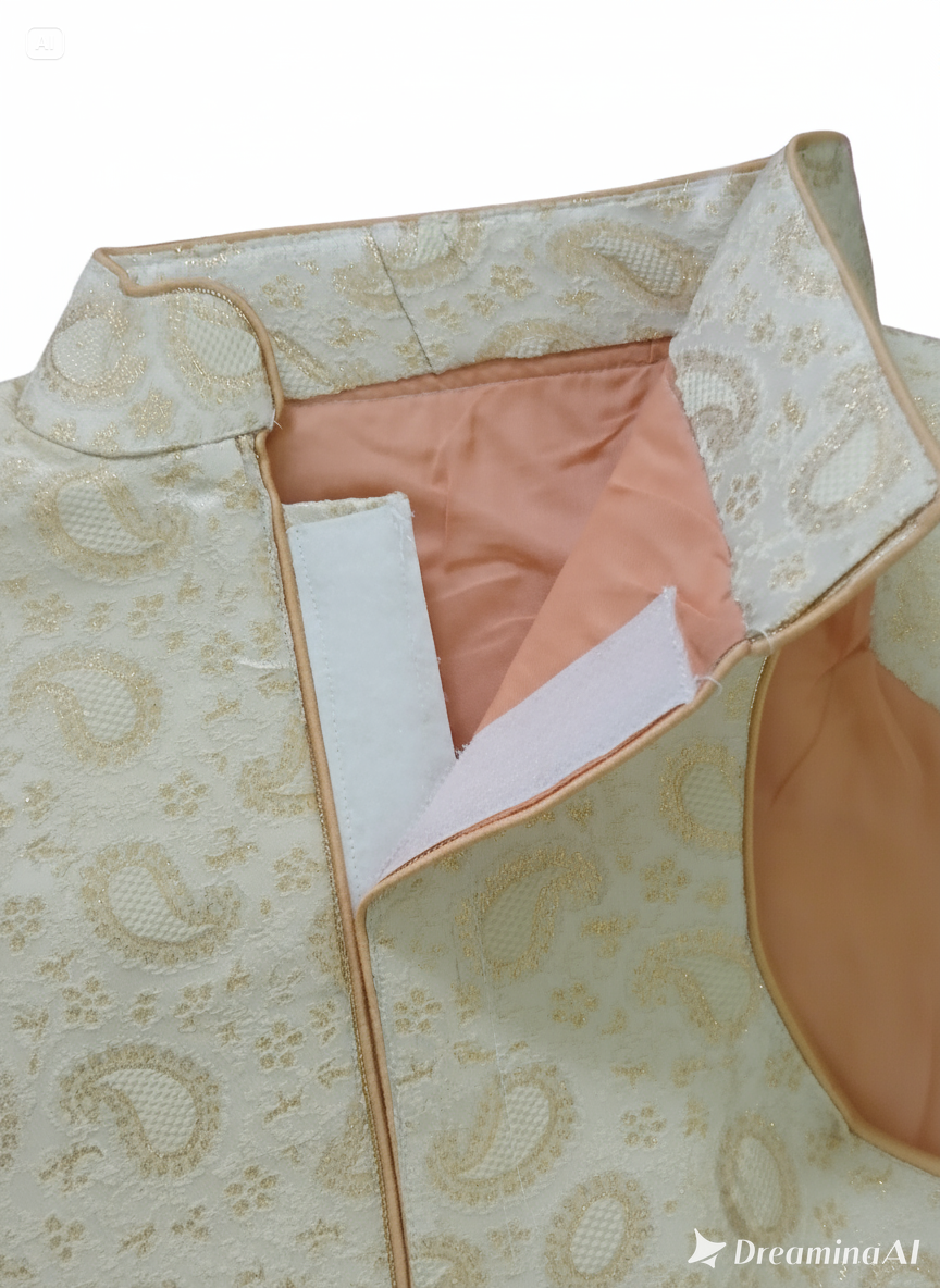 Light Cream Dog Sherwani with Golden Embroidery – Premium Ethnic Wear for Weddings & Festive Occasions | Petaloons®