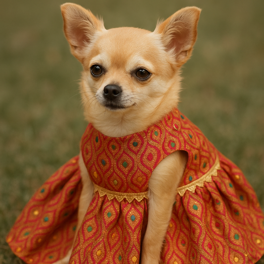 Dog and Cat Lehenga - Ethnic Pet Apparel | Festive Dog Dress, Cat Dress - Red - Petaloons