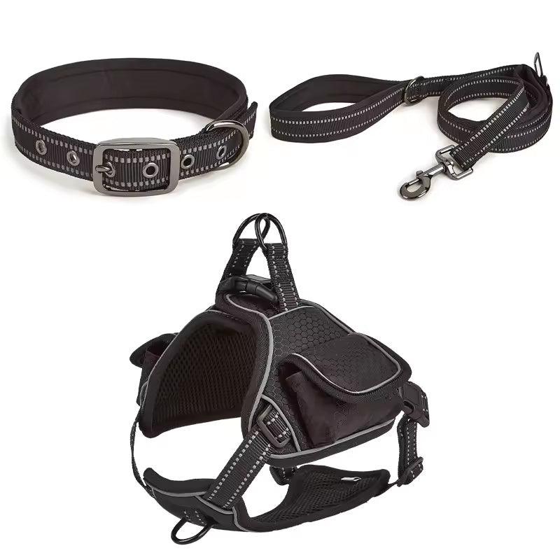 Hot Sell Luxury Reflective Dog Leash and Harness Set – Adjustable Breathable Harness with Metal Buckle for Large Dogs - Petaloons