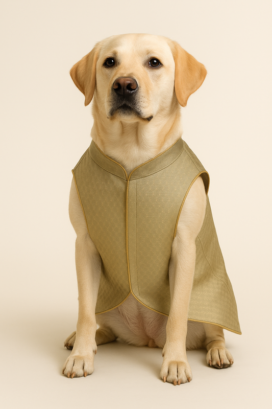 Dog Sherwani in Vintage Olive | Traditional Wedding & Festive Wear for Dogs | Premium Brocade Fabric | Adjustable Fit - Petaloons