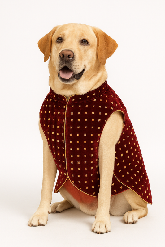 Designer Red Dog Sherwani | Ethnic Wedding & Festive Wear for Dogs | Premium Brocade