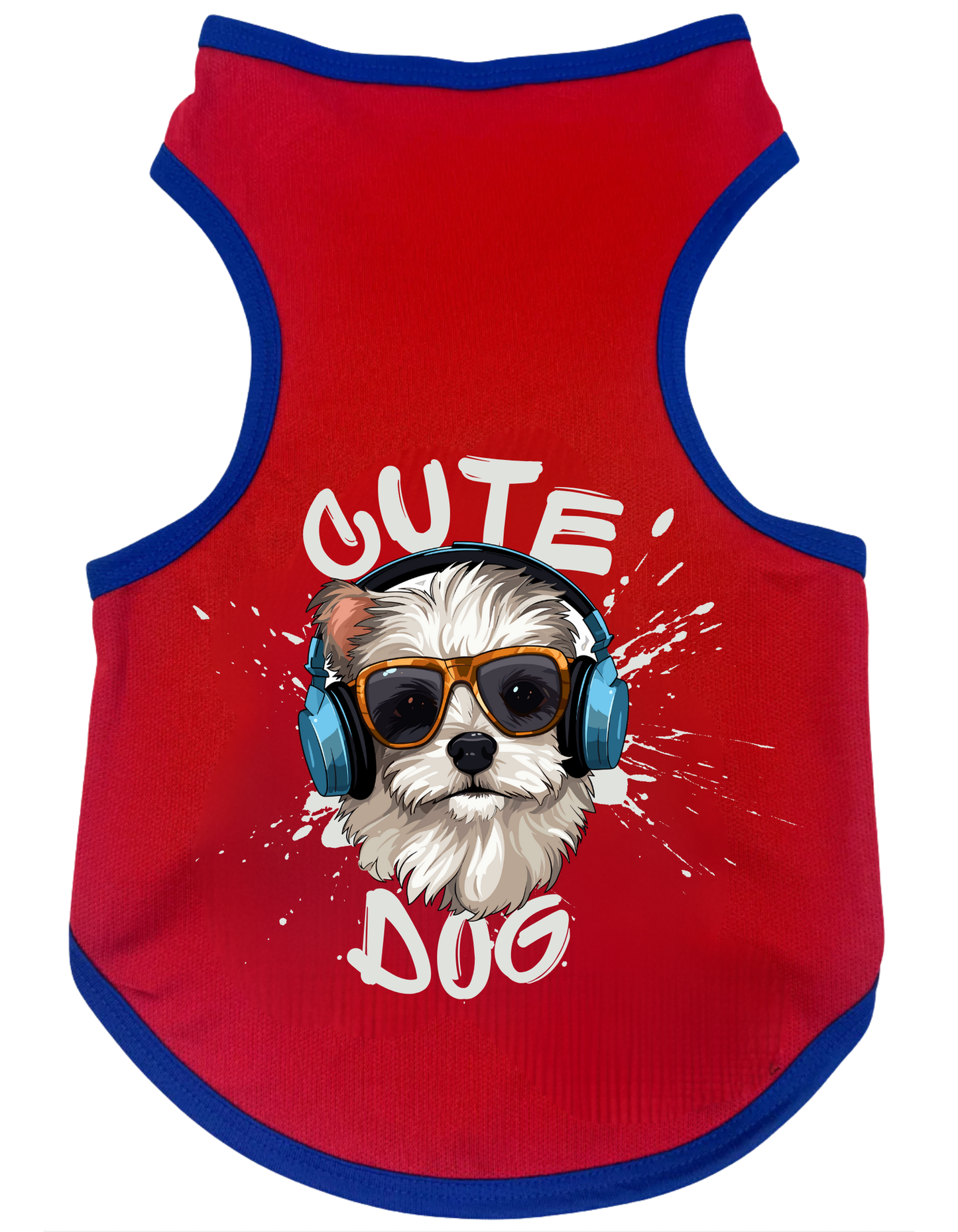 Red pet shirt with a dog graphic and 'Cute Dog' text on a white background