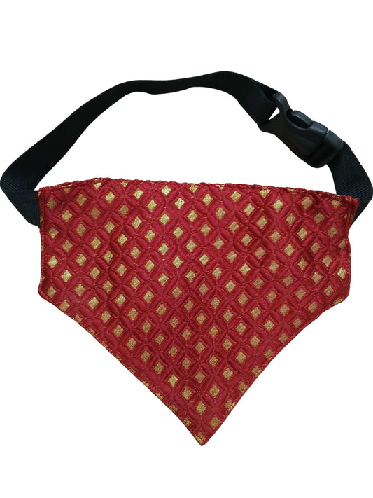 Maroon Dog Bandana – Traditional Ethnic Cotton Scarf for Dogs | Reversible & Adjustable Pet Accessory - Petaloons