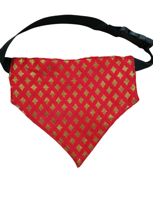 Red Dog Bandana – Traditional Ethnic Cotton Scarf for Dogs | Reversible & Adjustable Pet Accessory - Petaloons