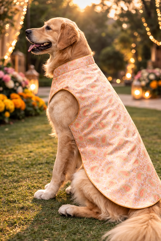 peach paisley dog sherwani for wedding