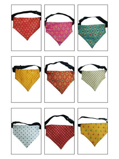 Designer Yellow Dog Bandana – Traditional Ethnic Cotton Scarf for Dogs | Reversible & Adjustable Pet Accessory