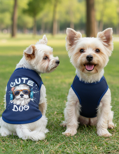 Petaloons “Cute Dog” Navy Blue T-Shirt – Trendy Headphone Graphic Cotton Tee for All Breeds