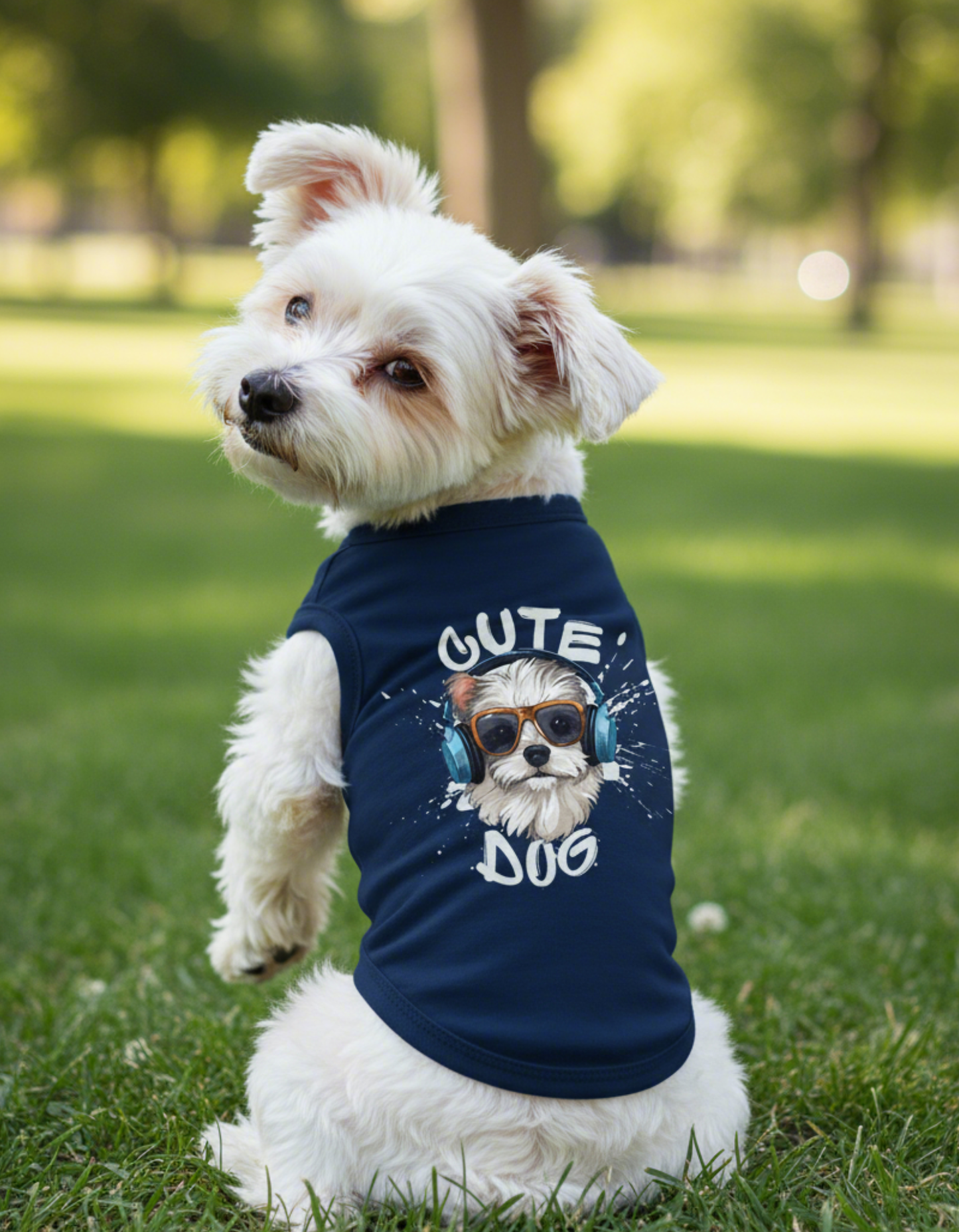 Petaloons “Cute Dog” Navy Blue T-Shirt – Trendy Headphone Graphic Cotton Tee for All Breeds