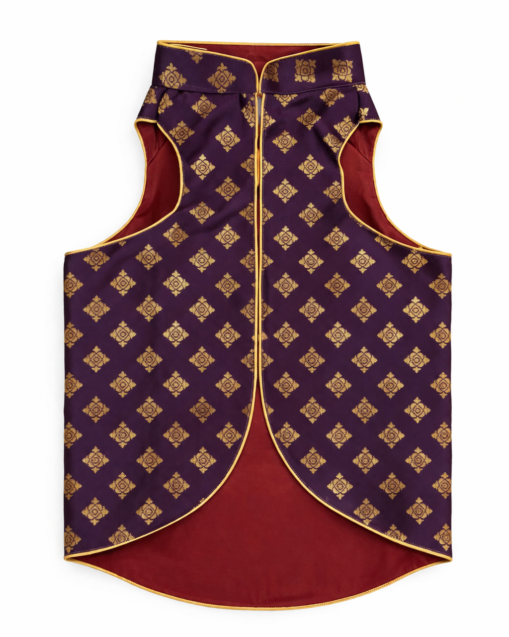 Purple vest with gold patterns on a white background