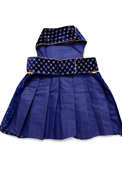 Blue dress with star patterns on a white background