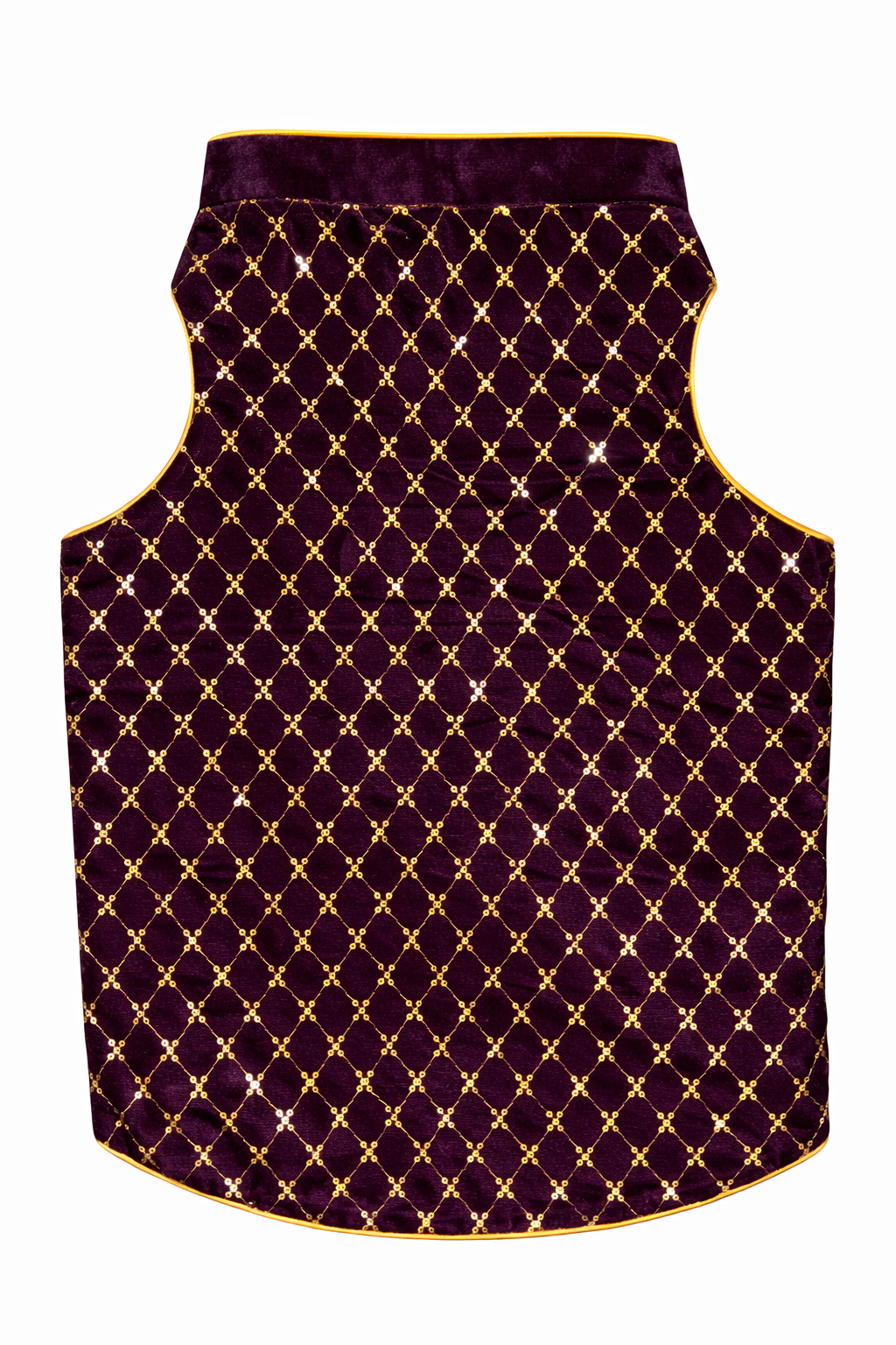 Purple vest with gold pattern on a white background