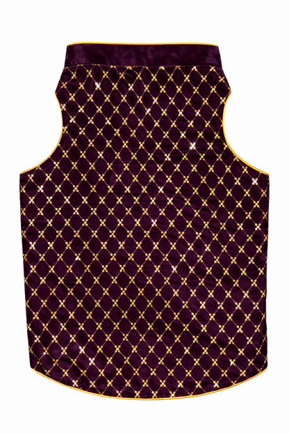 Purple vest with gold pattern on a white background