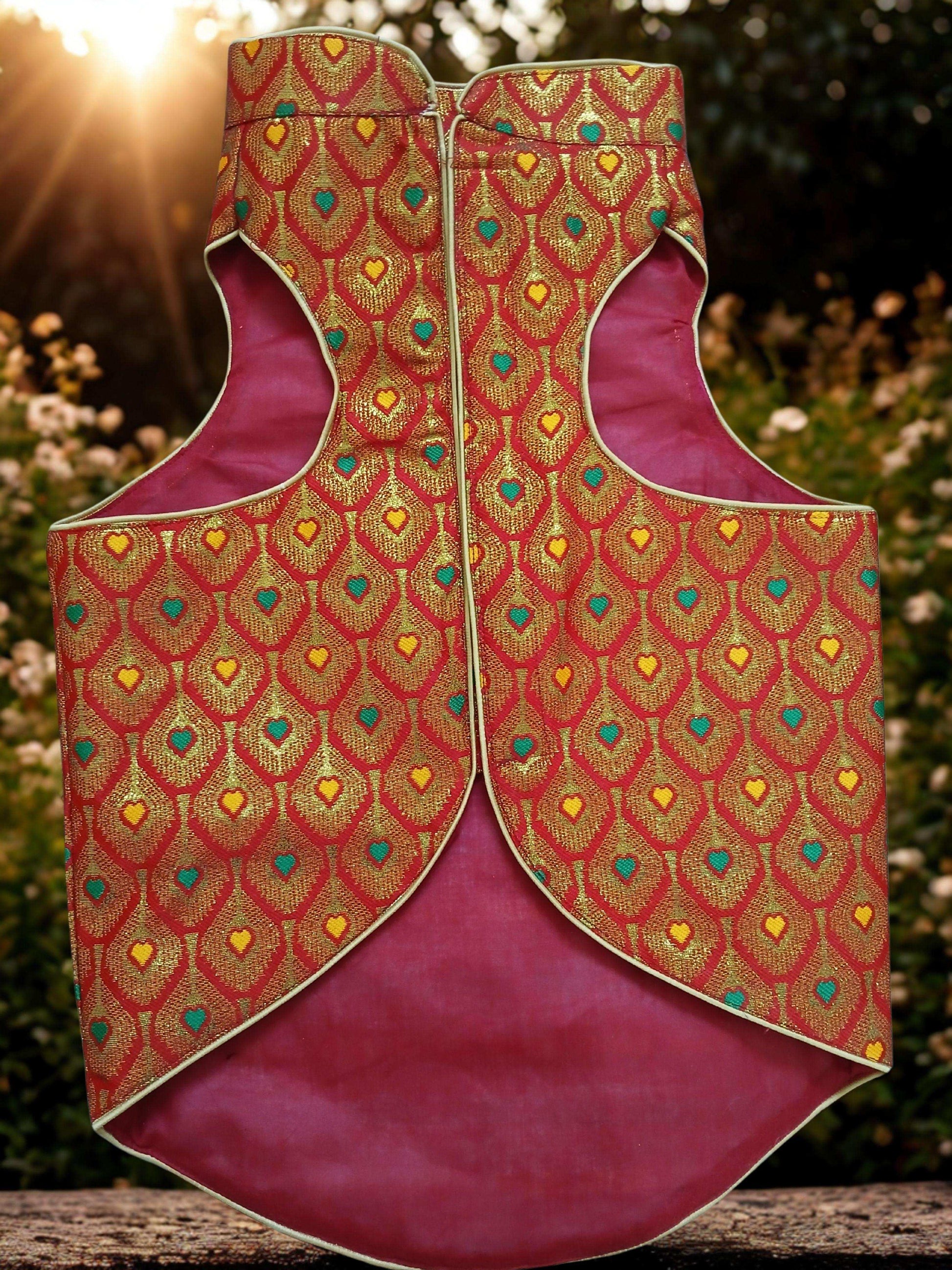 Petaloons Dog Sherwani - Red - Traditional Ethnic Outfit for Dogs | Premium Wedding Dress for Small, Medium, and Large Dogs s | Petaloons India