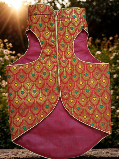 Petaloons Dog Sherwani - Red - Traditional Ethnic Outfit for Dogs | Premium Wedding Dress for Small, Medium, and Large Dogs s | Petaloons India