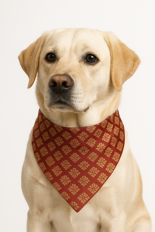 Designer Maroon Dog Bandana – Traditional Ethnic Cotton Scarf for Dogs | Reversible & Adjustable Pet Accessory
