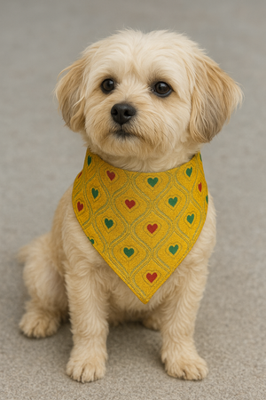 Designer Yellow Dog Bandana – Traditional Ethnic Cotton Scarf for Dogs | Reversible & Adjustable Pet Accessory - Petaloons