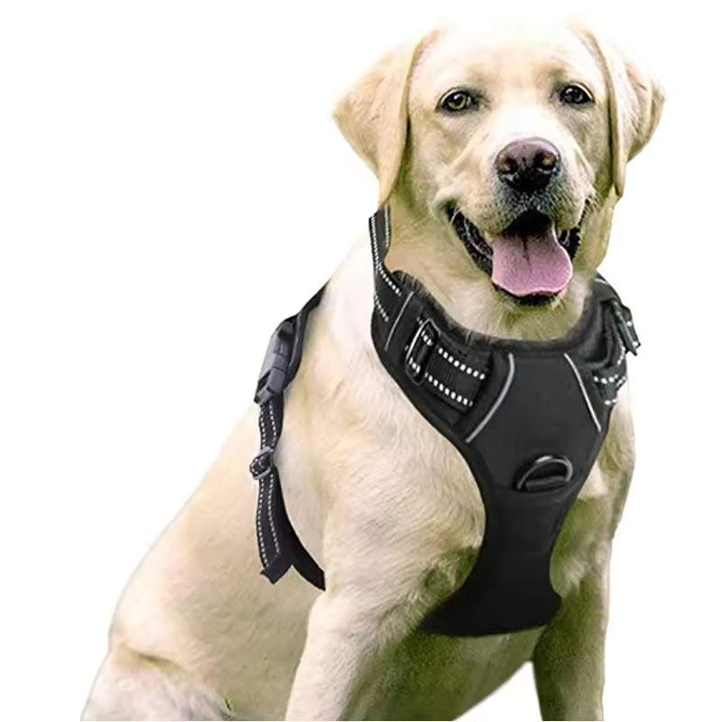Breathable Adjustable Custom Mesh Dog Harness – No-Pull Harness with Pet Backpack for Large Dogs Black M