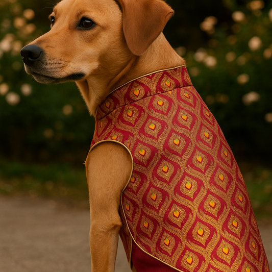 Petaloons Dog Sherwani - Red - Traditional Ethnic Outfit for Dogs | Premium Wedding Dress for Small, Medium, and Large Dogs