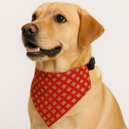 Red Dog Bandana – Traditional Ethnic Cotton Scarf for Dogs | Reversible & Adjustable Pet Accessory