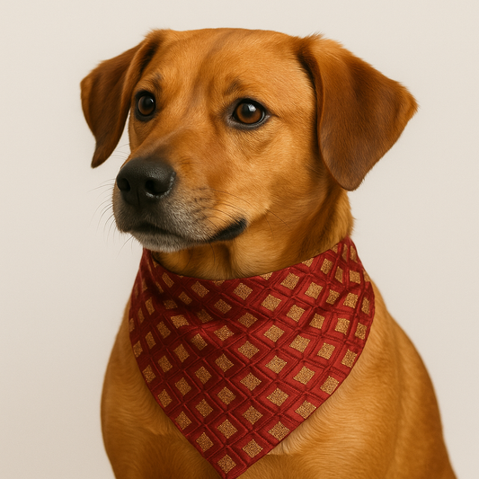 Maroon Dog Bandana – Traditional Ethnic Cotton Scarf for Dogs | Reversible & Adjustable Pet Accessory